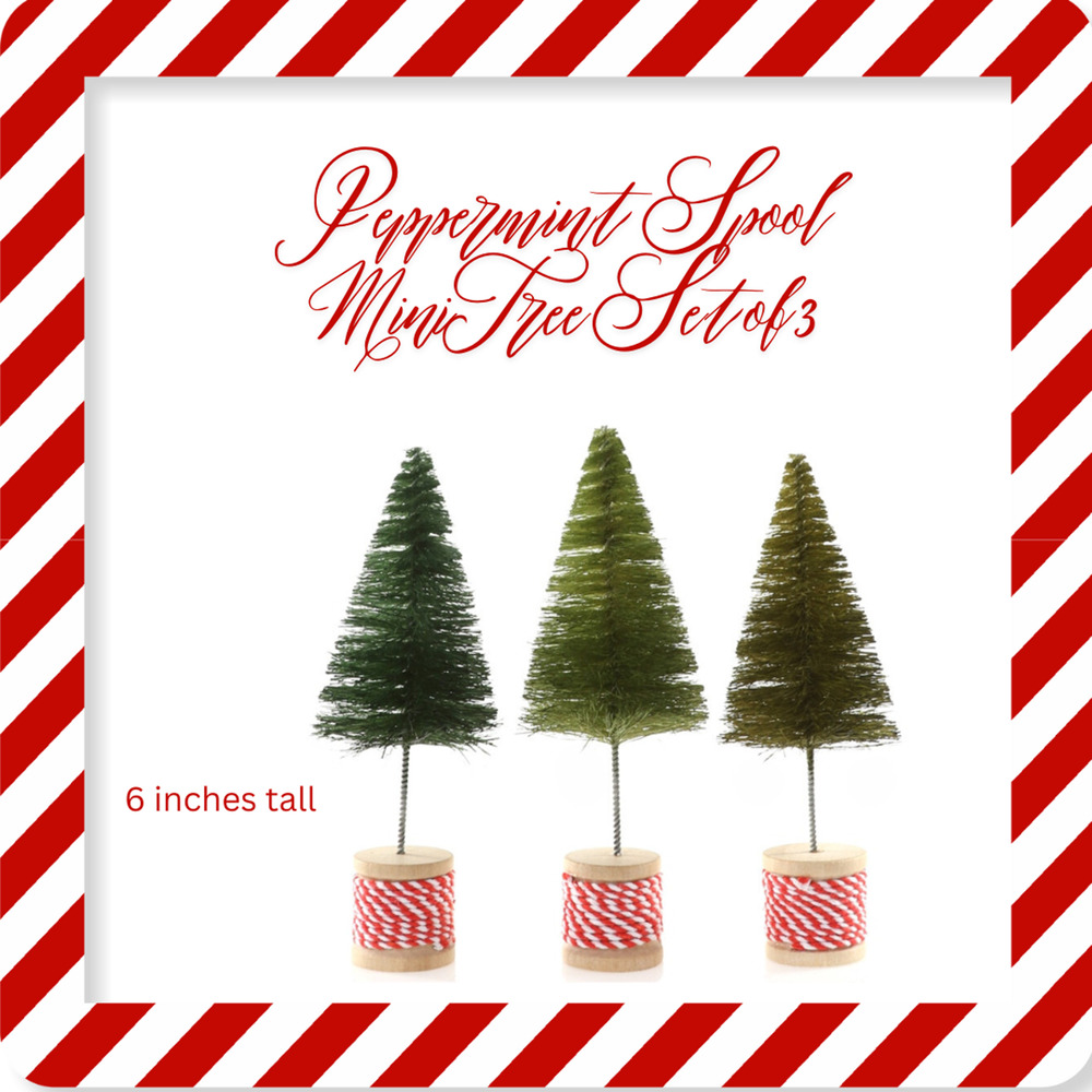 Cody Foster Peppermint Wrap Spool Trees 6" Set of 3 Green Sisal Bottle Brush